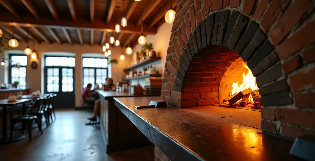 Vue large d'un four à bois traditionnel dans son environnement
